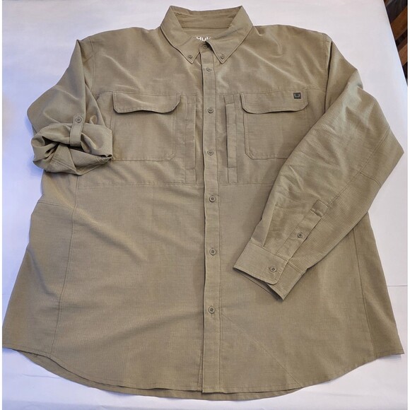 Huk Other - HUK Men's Fishing Shirt XXXL Khaki Long Sleeve Performance Button Up Performance